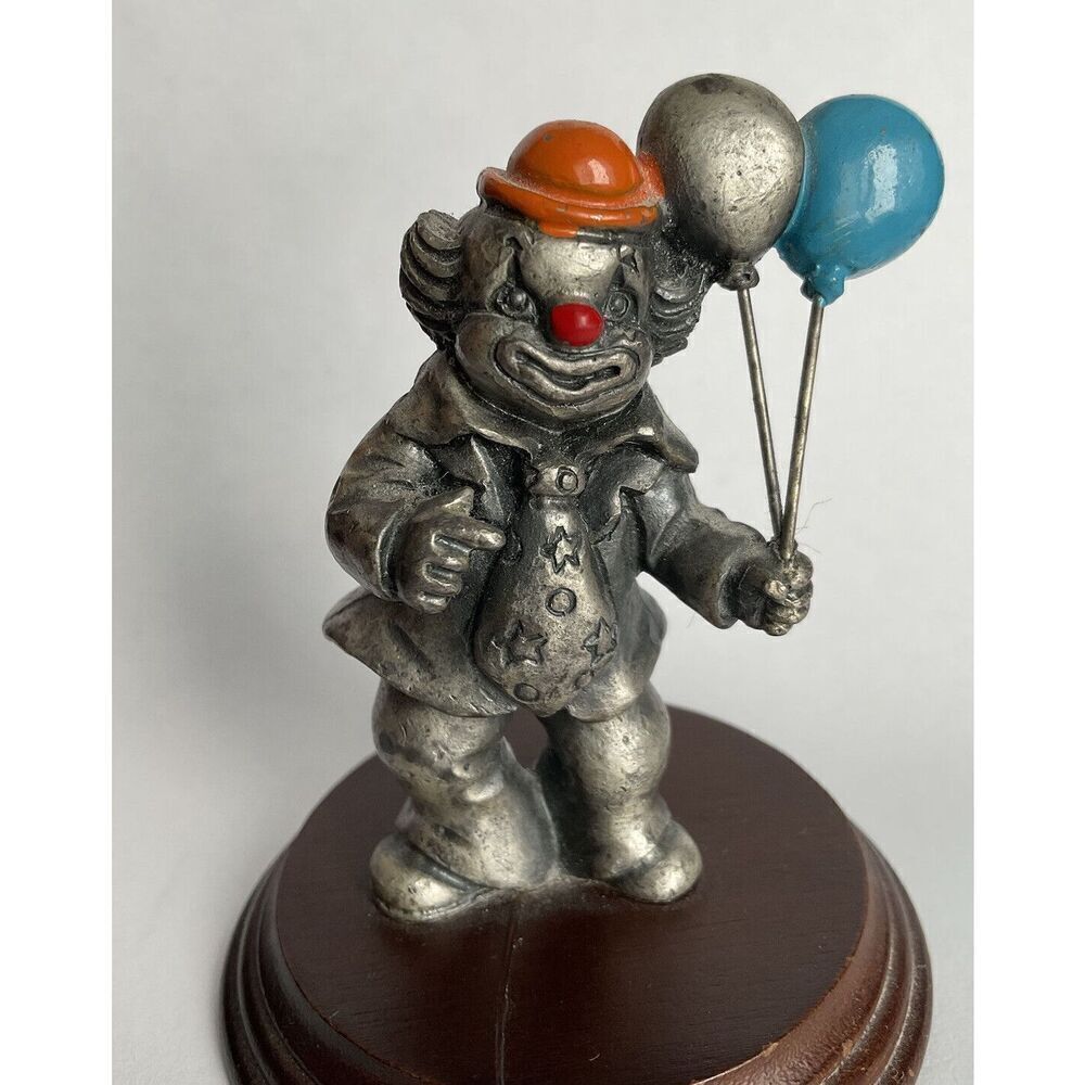 vtg George Good Judy Talbo‎ Silver Cast Pewter Circus Clown With Balloons ~ 3”